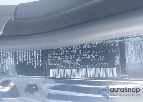 2004 BMW 330Ci из США, поврежденный, VIN WBABW53474PL47371